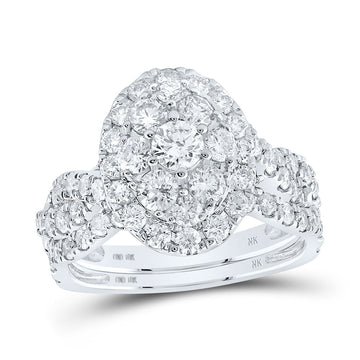 10kt White Gold Round Diamond Oval Halo Bridal Wedding Ring Band Set 2 Cttw