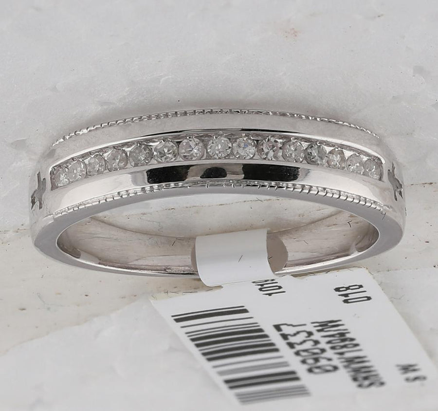 Sterling Silver Womens Round Diamond Single Row Band Ring 1/6 Cttw