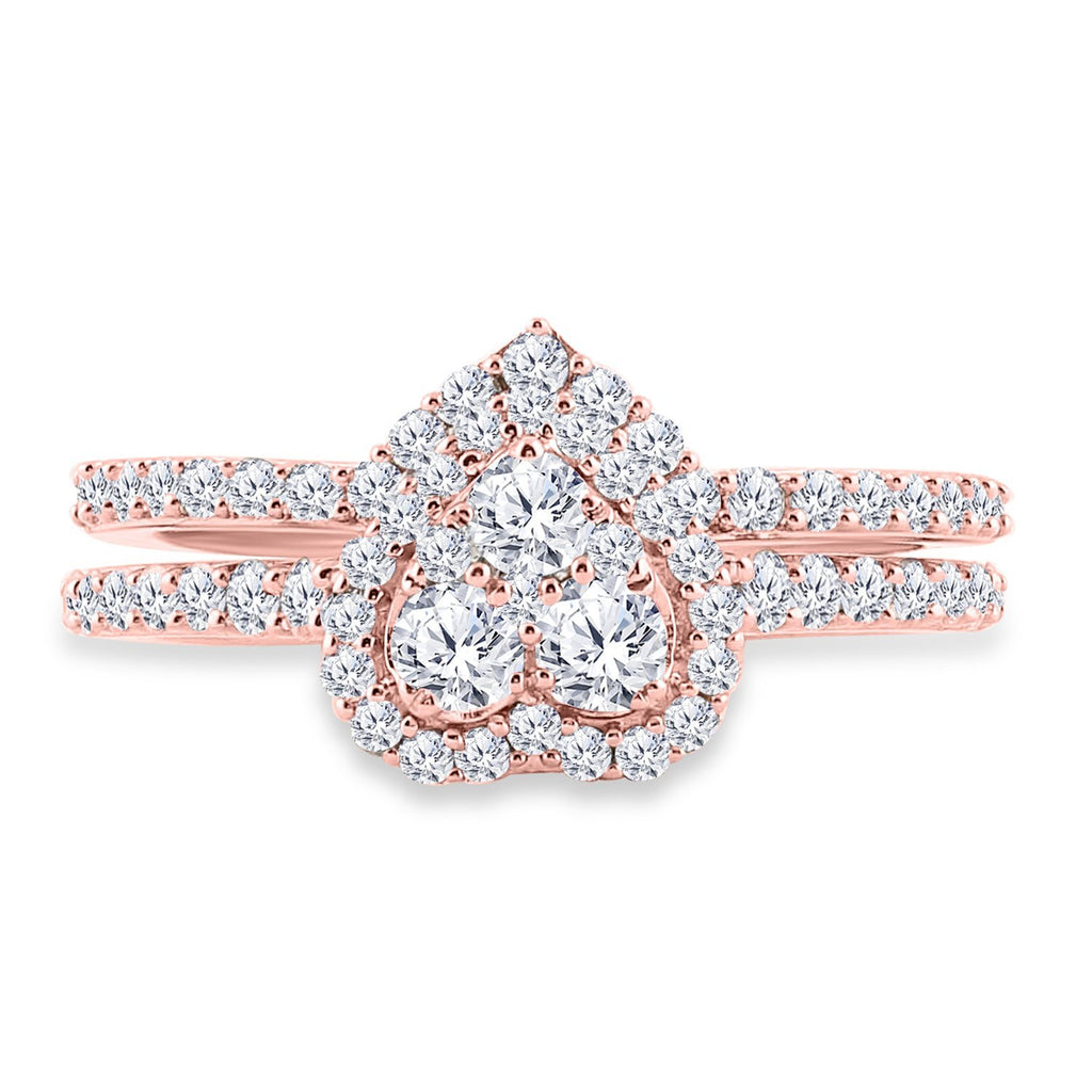 14kt Rose Gold Round Diamond Bridal Wedding Ring Band Set 1 Cttw