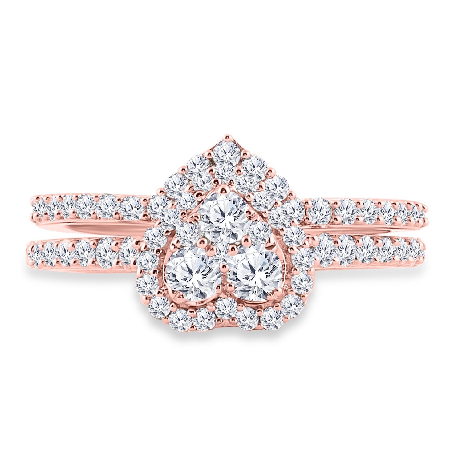 14kt Rose Gold Round Diamond Bridal Wedding Ring Band Set 1 Cttw