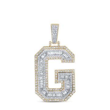 10kt Two-tone Gold Mens Baguette Diamond G Initial Letter Charm Pendant 1-7/8 Cttw