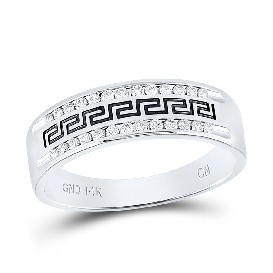 14kt White Gold Mens Round Diamond Grecco Wedding Band Ring 1/4 Cttw