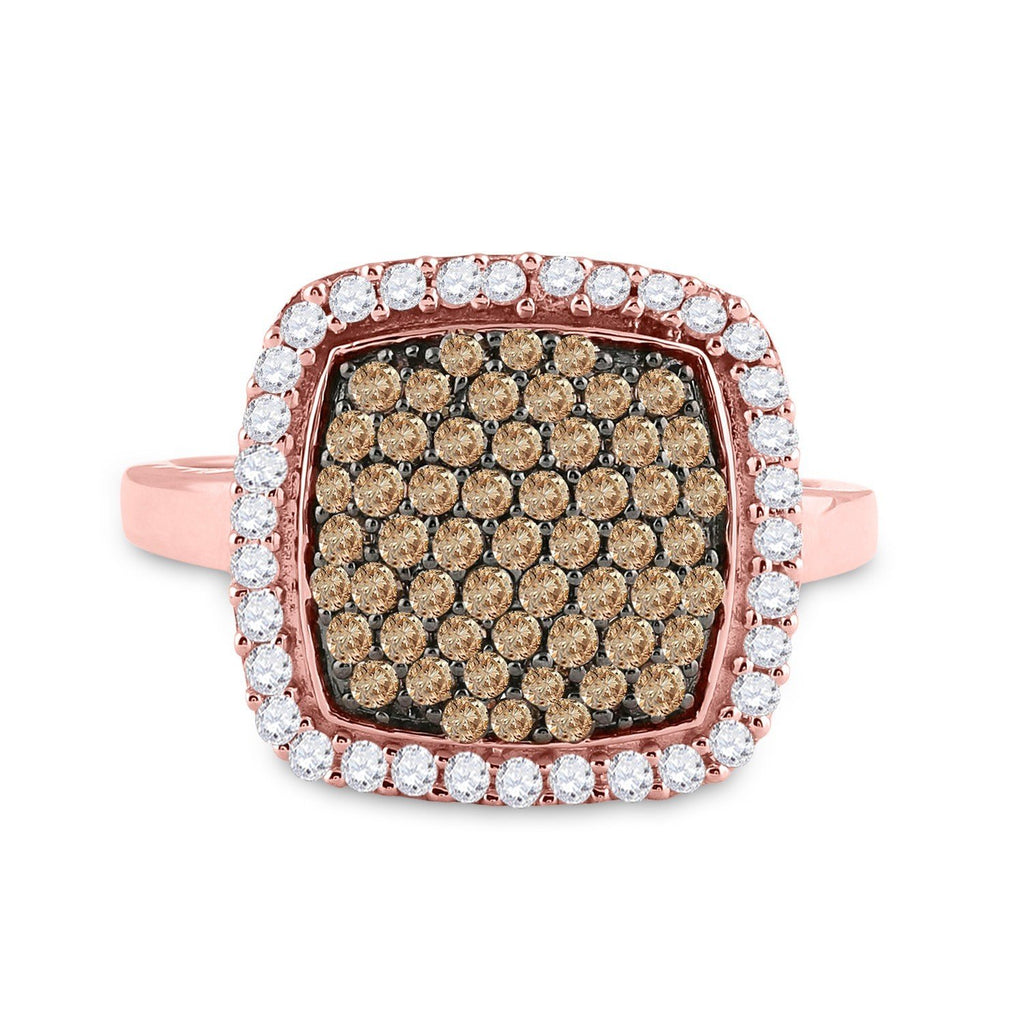 10kt Rose Gold Womens Round Brown Diamond Square Cluster Ring 1 Cttw
