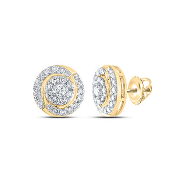 14kt Yellow Gold Womens Round Diamond Cluster Earrings 1 Cttw