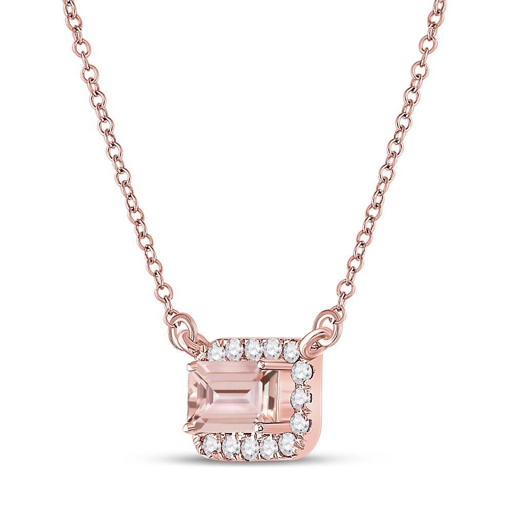 10kt Rose Gold Womens Emerald Morganite Solitaire Necklace 5/8 Cttw