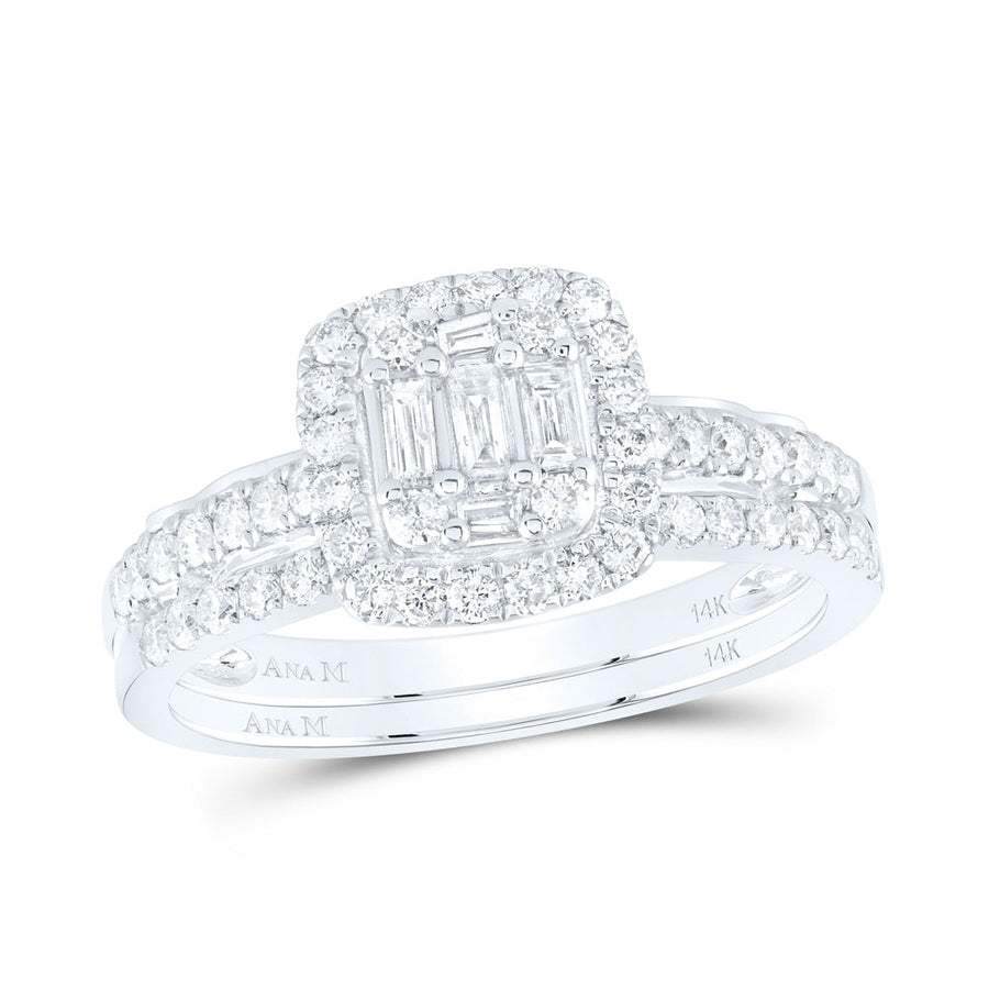 14kt White Gold Baguette Diamond Bridal Wedding Ring Band Set 3/4 Cttw