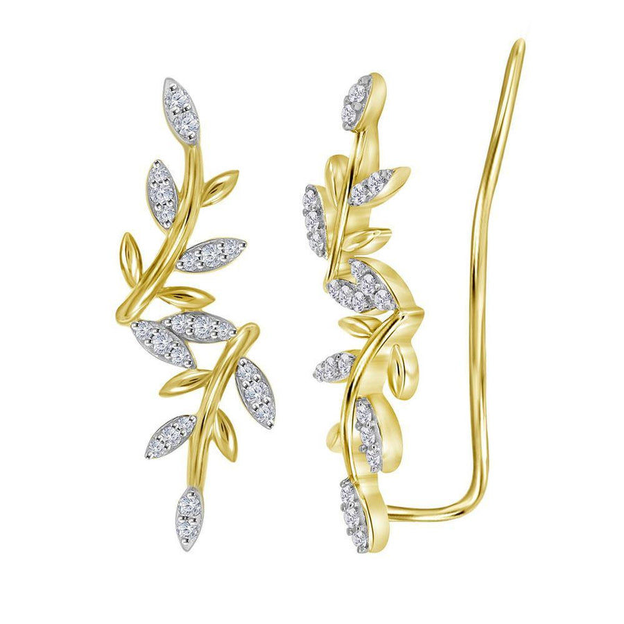 10kt Yellow Gold Womens Round Diamond Floral Climber Earrings 1/5 Cttw