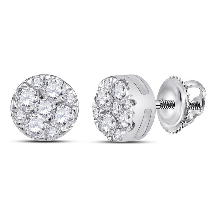 14kt White Gold Womens Round Diamond Fashion Cluster Earrings 1/4 Cttw