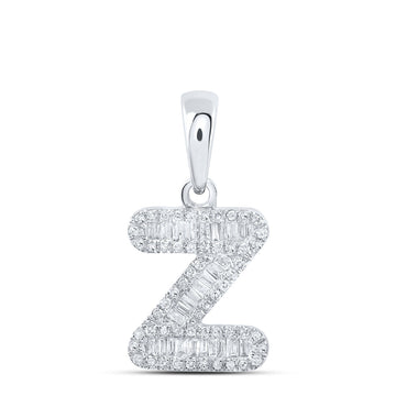 10kt White Gold Womens Baguette Diamond Z Initial Letter Pendant 1/3 Cttw