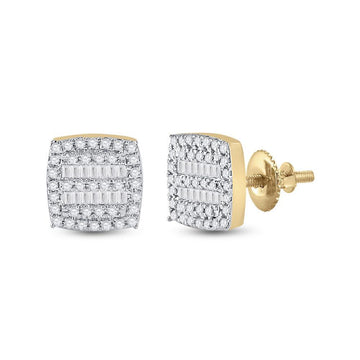 10kt Yellow Gold Womens Baguette Diamond Square Earrings 1/3 Cttw