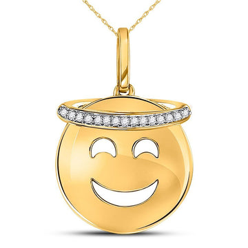 10kt Yellow Gold Womens Round Diamond Smiley Face Halo Emoji Pendant 1/20 Cttw