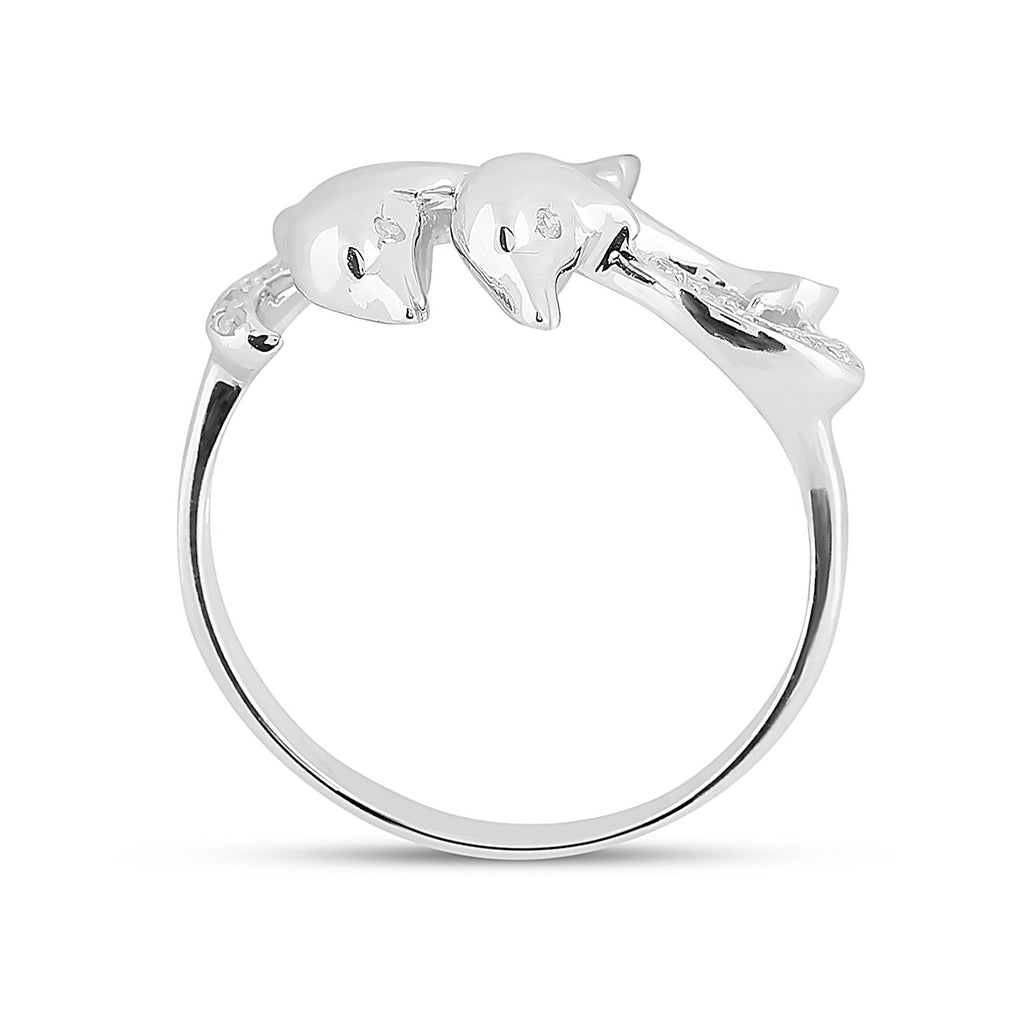 10kt White Gold Womens Round Diamond Double Dolphin Accent Ring 1/20 Cttw