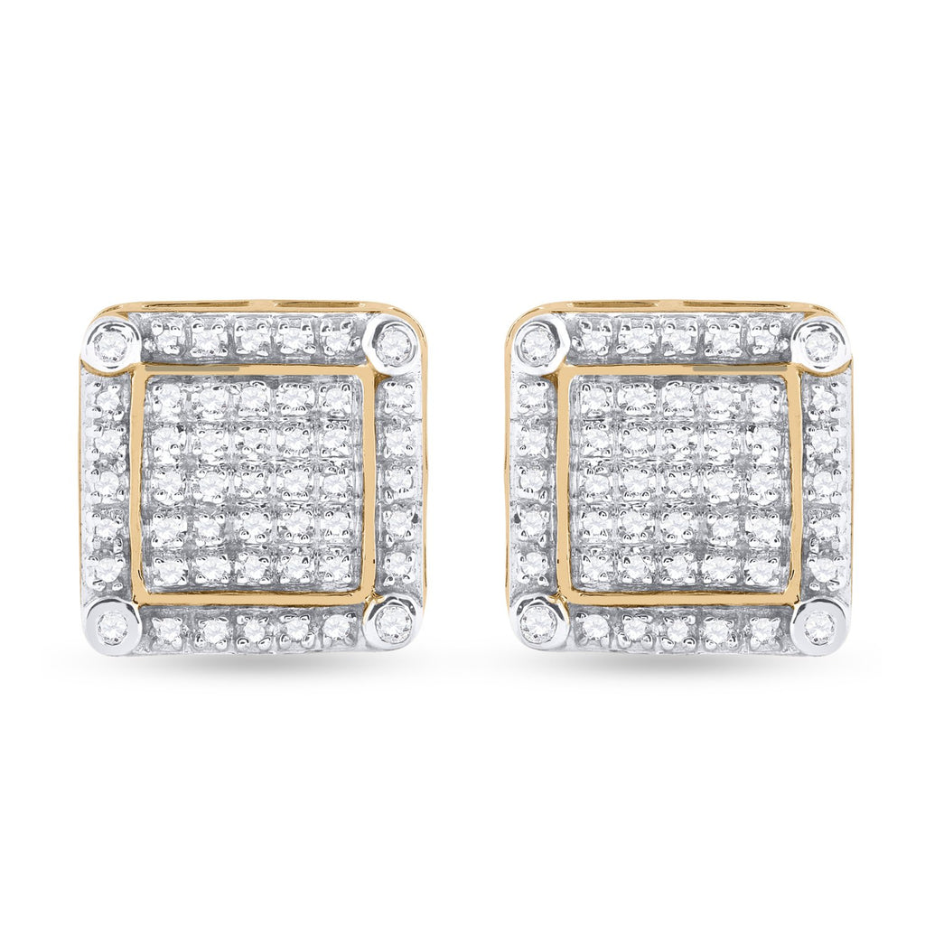 10kt Yellow Gold Mens Round Diamond Square Earrings 1/3 Cttw