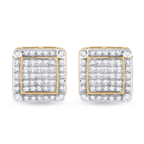 10kt Yellow Gold Mens Round Diamond Square Earrings 1/3 Cttw