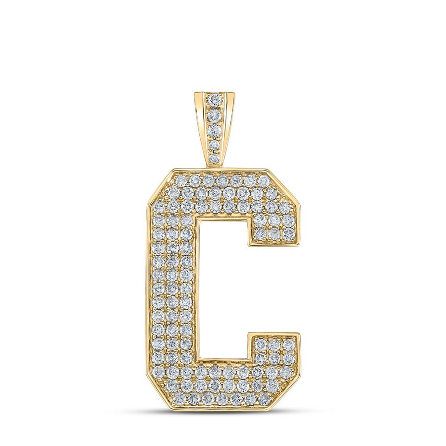 10kt Yellow Gold Mens Round Diamond C Initial Letter Charm Pendant 1-3/4 Cttw