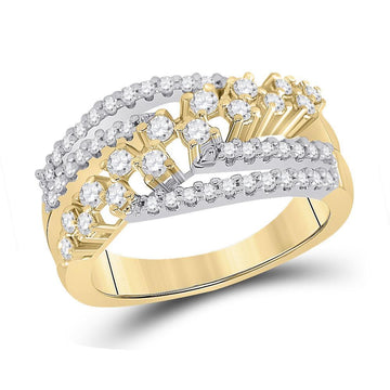 10kt Yellow Gold Womens Round Diamond Crossover Strand Band Ring 3/4 Cttw