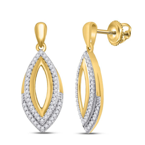 10kt Yellow Gold Womens Round Diamond Marquise Dangle Earrings 1/4 Cttw
