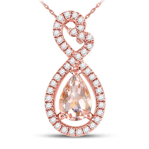 10kt Rose Gold Womens Pear Morganite Solitaire Diamond Pendant 1/2 Cttw