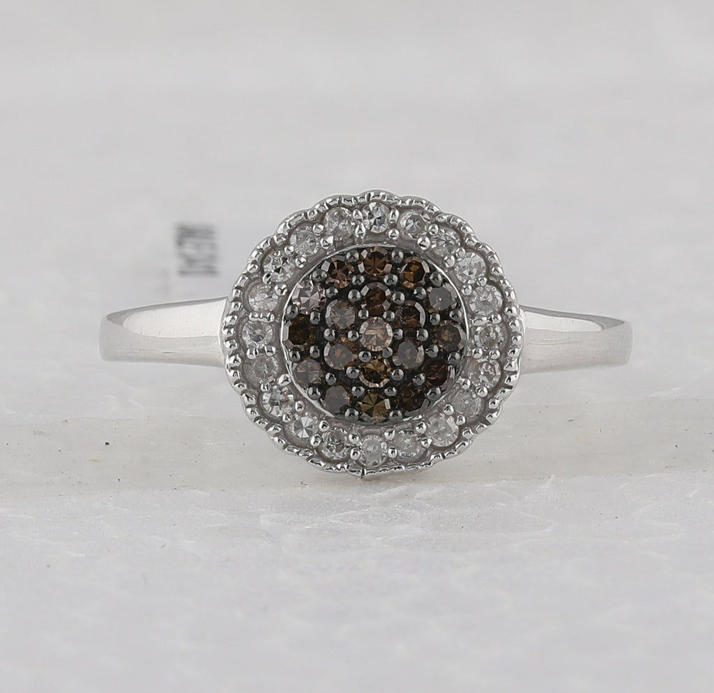 Sterling Silver Womens Round Brown Diamond Cluster Ring 1/3 Cttw