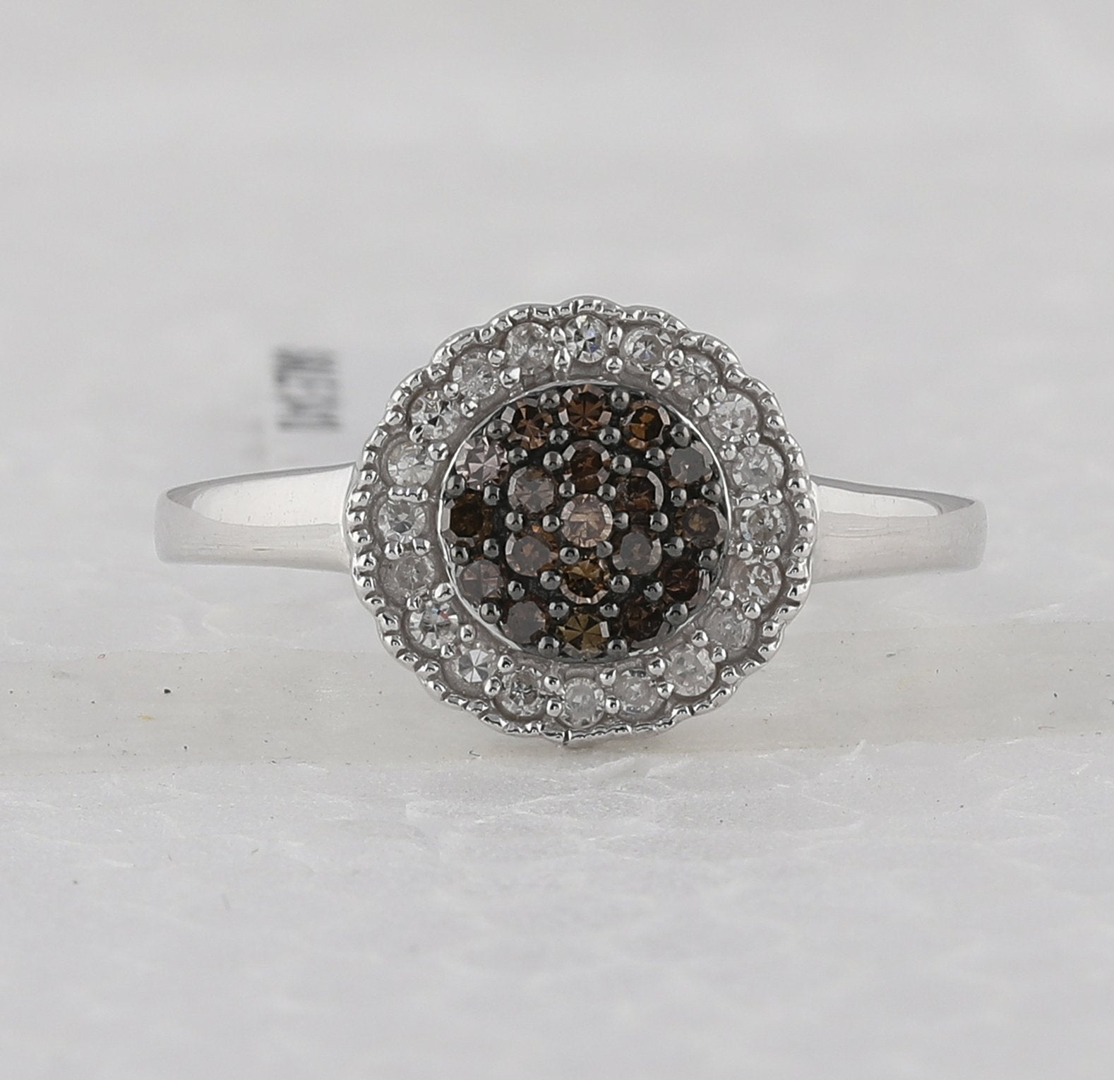 Sterling Silver Womens Round Brown Diamond Cluster Ring 1/3 Cttw