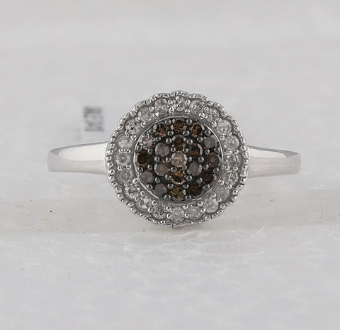 Sterling Silver Womens Round Brown Diamond Cluster Ring 1/3 Cttw