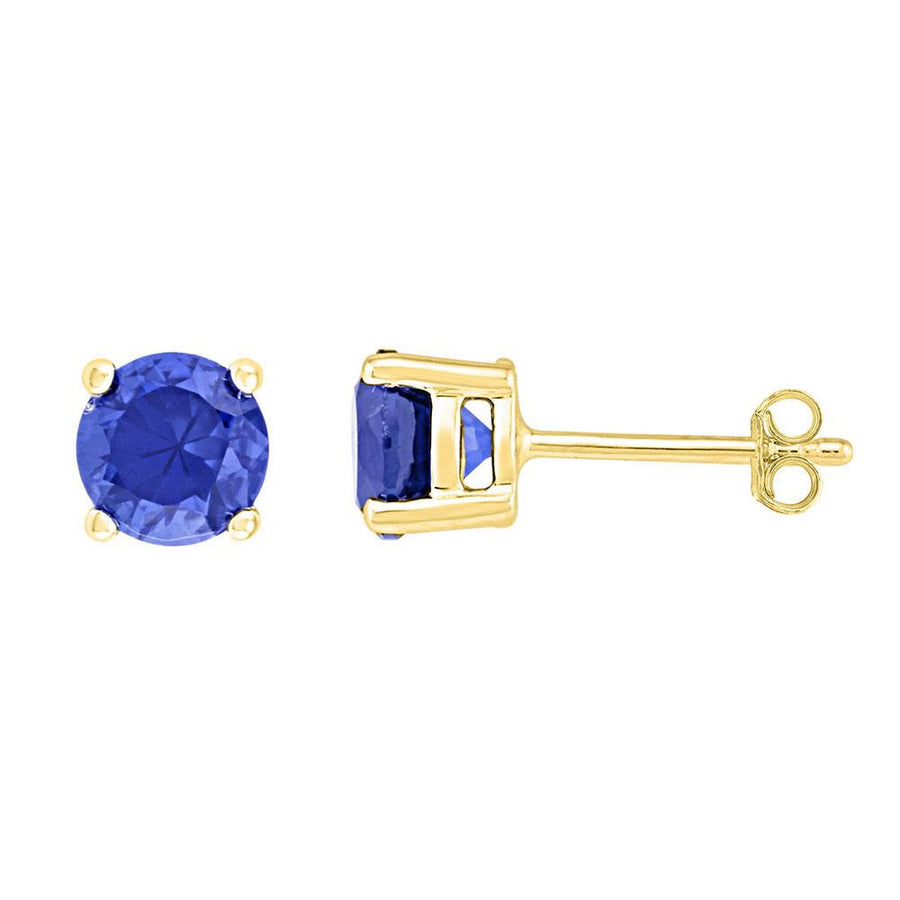 10kt Yellow Gold Womens Round Synthetic Blue Sapphire Solitaire Earrings 2 Cttw