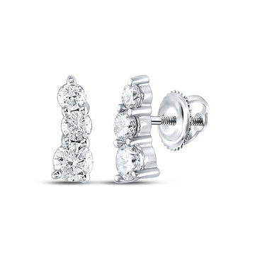 10kt White Gold Womens Round Diamond Fashion 3-stone Earrings 1/2 Cttw