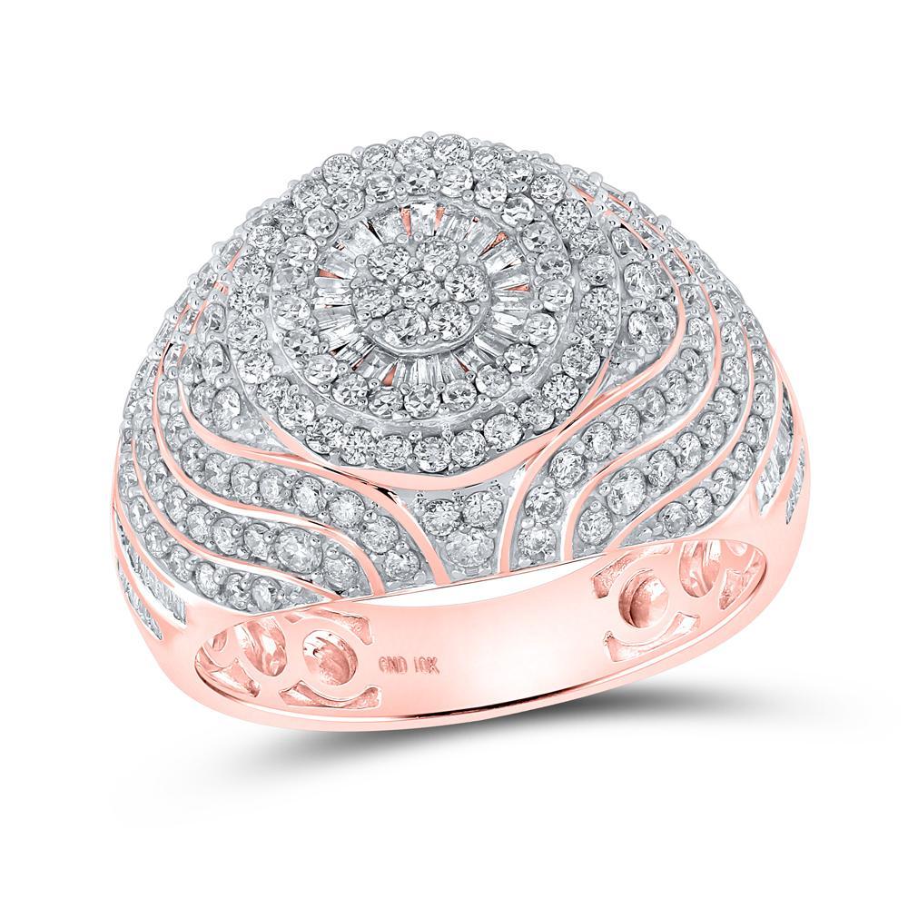 10kt Rose Gold Mens Baguette Diamond Cluster Ring 2 Cttw