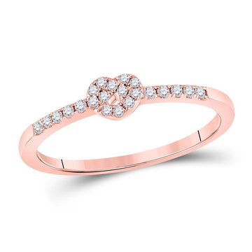 10kt Rose Gold Womens Round Diamond Heart Knot Stackable Band Ring 1/8 Cttw