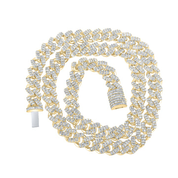 10kt Yellow Gold Mens Baguette Diamond 22-inch Cuban Link Chain Necklace 10-3/4 Cttw