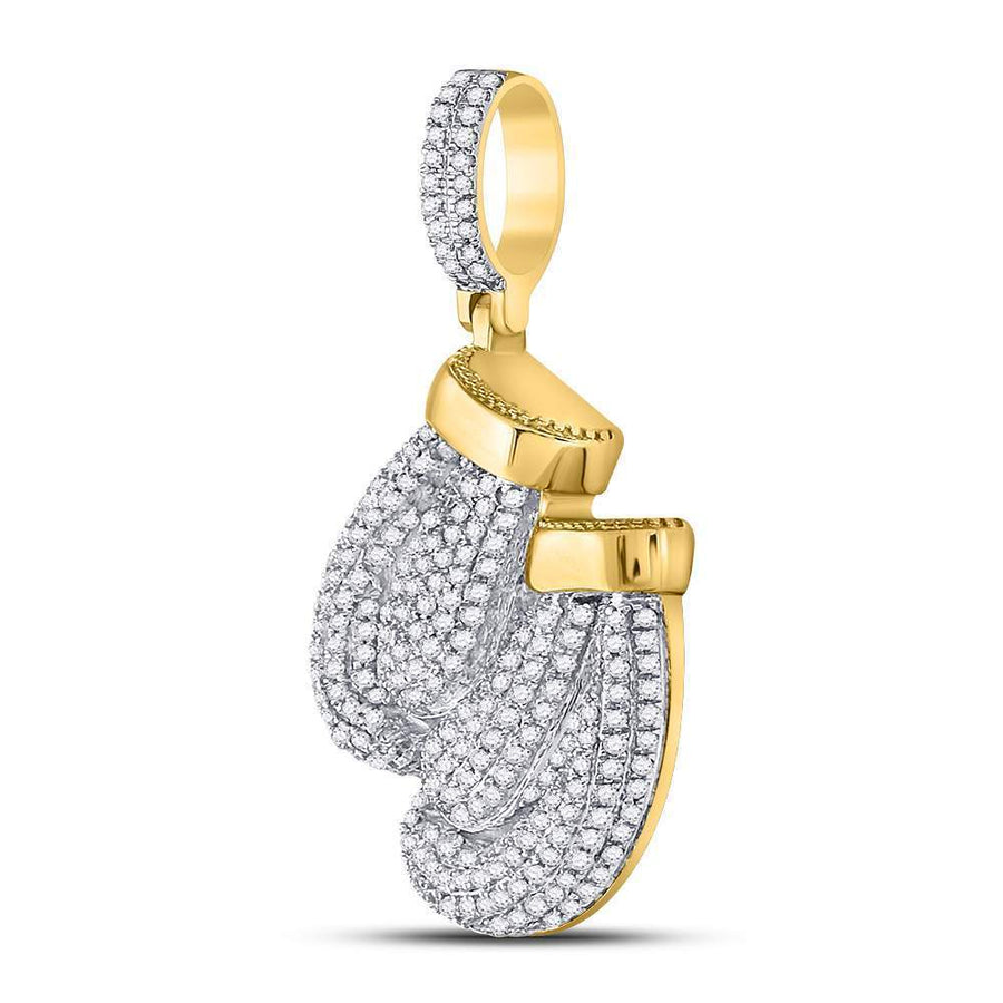 10kt Yellow Gold Mens Round Diamond Boxing Gloves Sports Charm Pendant 1-3/4 Cttw