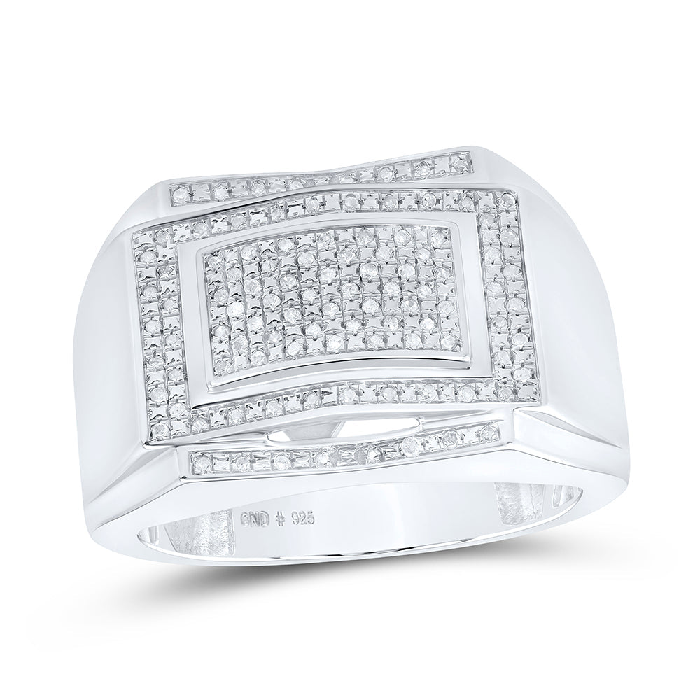 Sterling Silver Mens Round Diamond Cluster Ring 1/5 Cttw