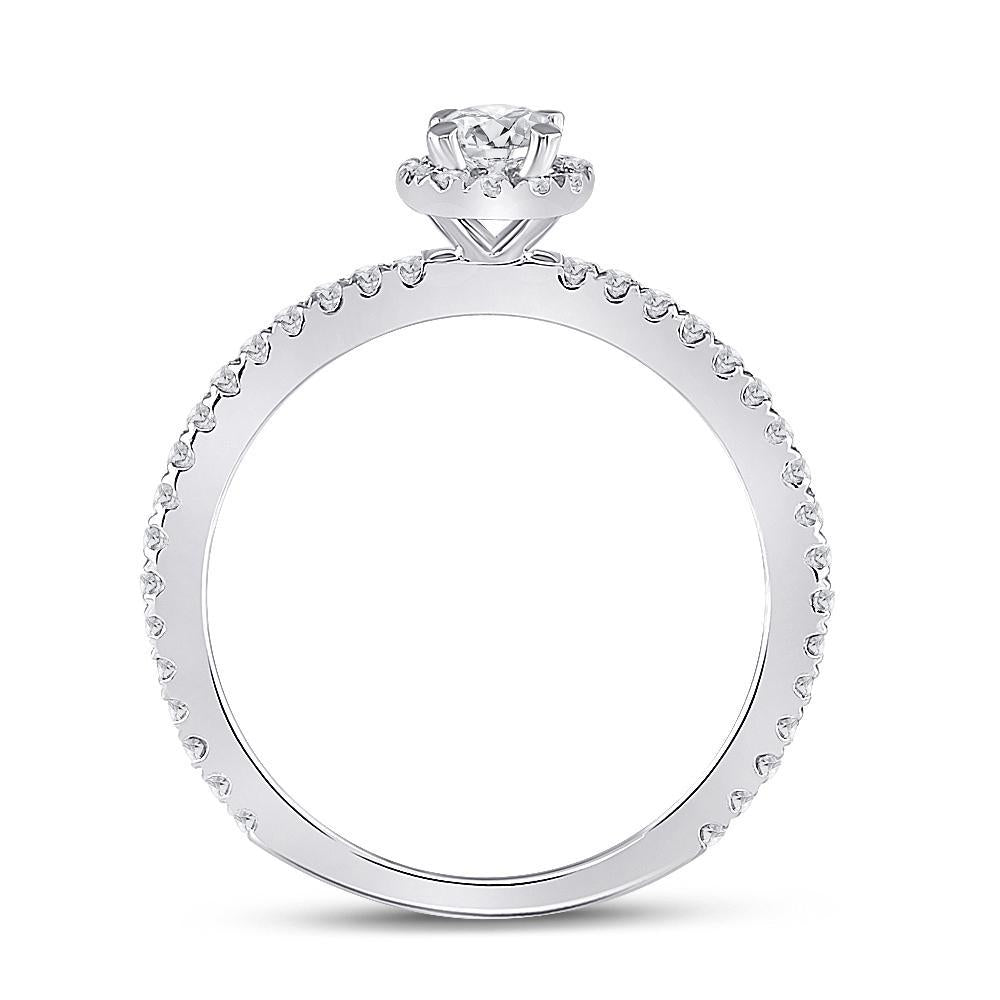 14kt White Gold Round Diamond Halo Bridal Wedding Engagement Ring 1/2 Cttw