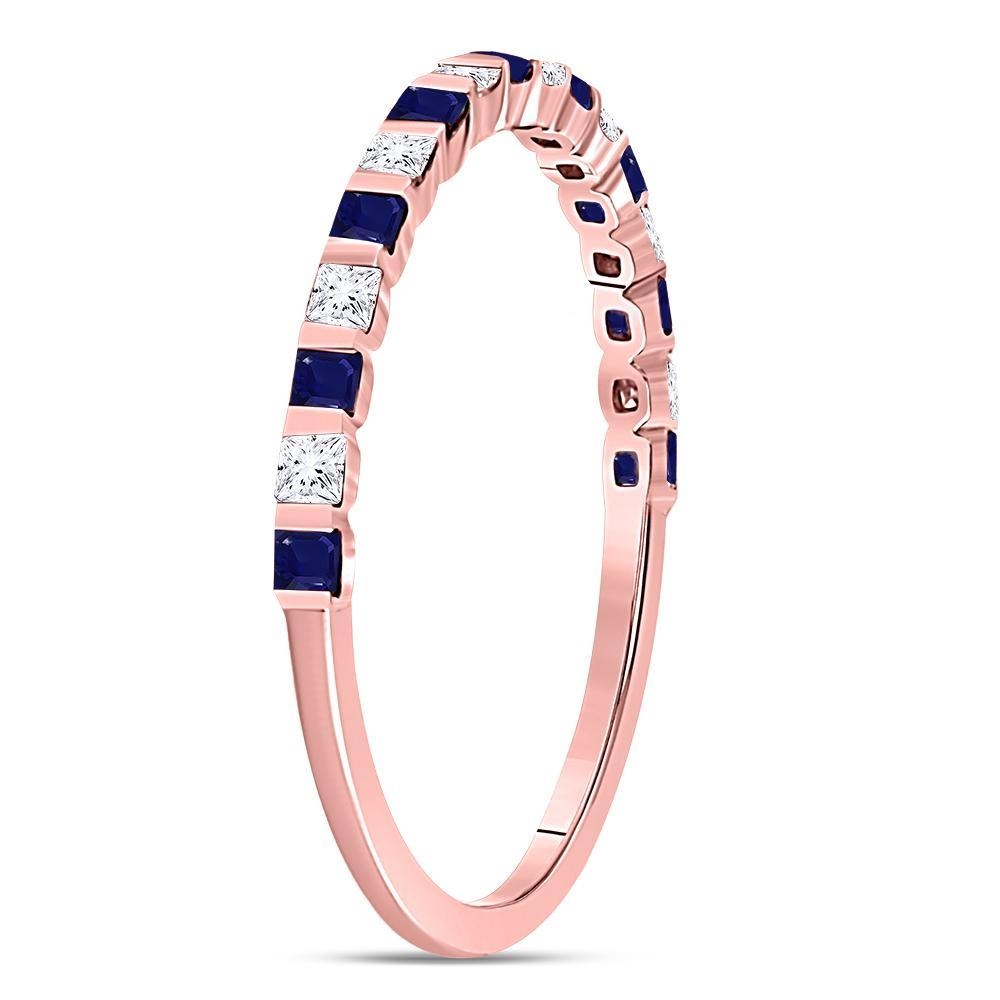 10kt Rose Gold Womens Princess Blue Sapphire Diamond Stackable Band Ring 3/8 Cttw