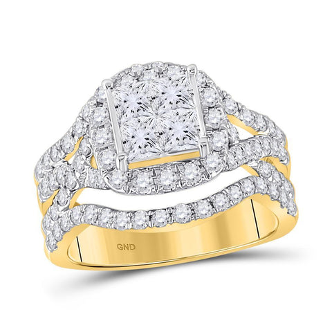 14kt Yellow Gold Princess Diamond Cluster Bridal Wedding Engagement Ring 2 Cttw