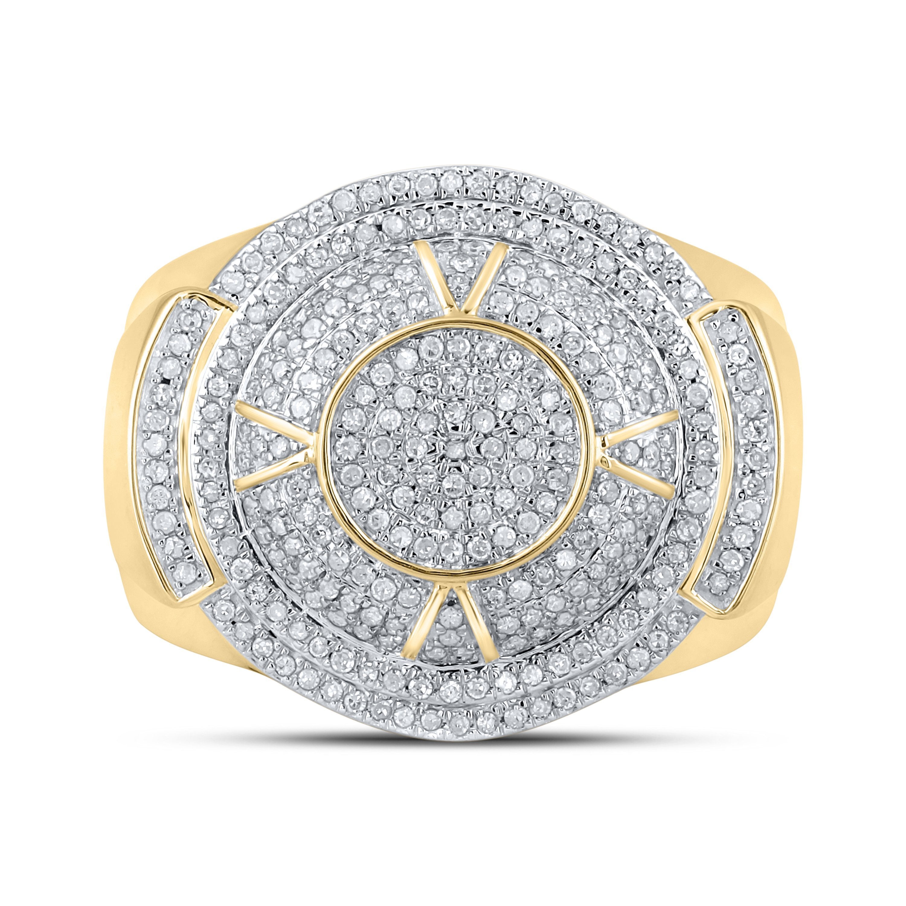 10kt Yellow Gold Mens Round Diamond Circle Ring 3/4 Cttw