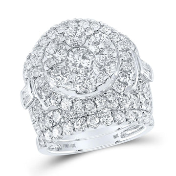 14kt White Gold Round Diamond Cluster Bridal Wedding Ring Band Set 6 Cttw