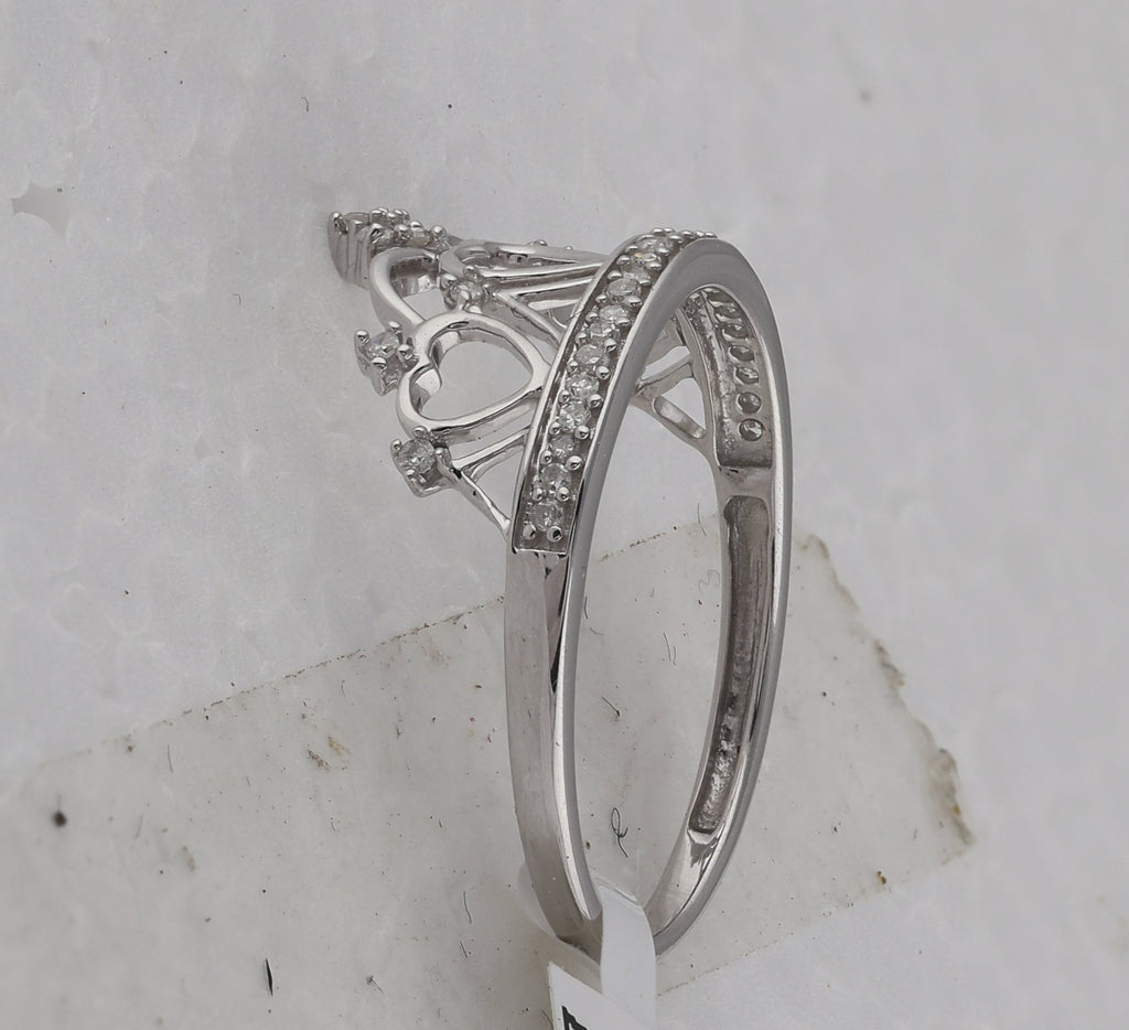 Sterling Silver Womens Round Diamond Heart Crown Tiara Fashion Ring 1/6 Cttw