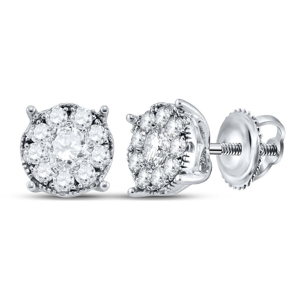 14kt White Gold Womens Round Diamond Cluster Earrings 1/3 Cttw