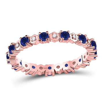10kt Rose Gold Womens Round Blue Sapphire Diamond Eternity Band Ring 1 Cttw