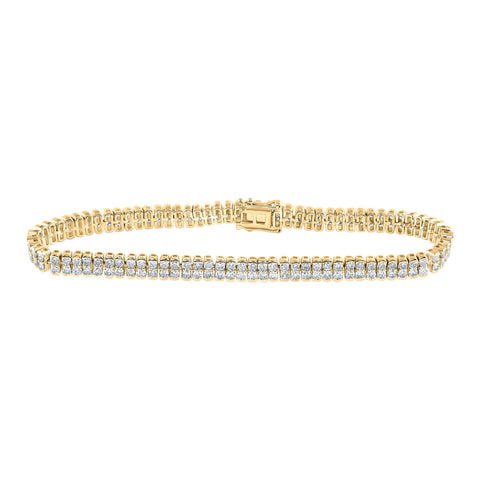 14kt Yellow Gold Womens Round Diamond Double Row Tennis Bracelet 4-3/8 Cttw