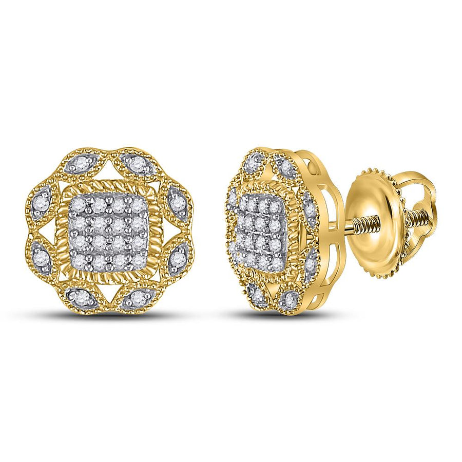 10kt Yellow Gold Womens Round Diamond Octagon Cluster Earrings 1/6 Cttw