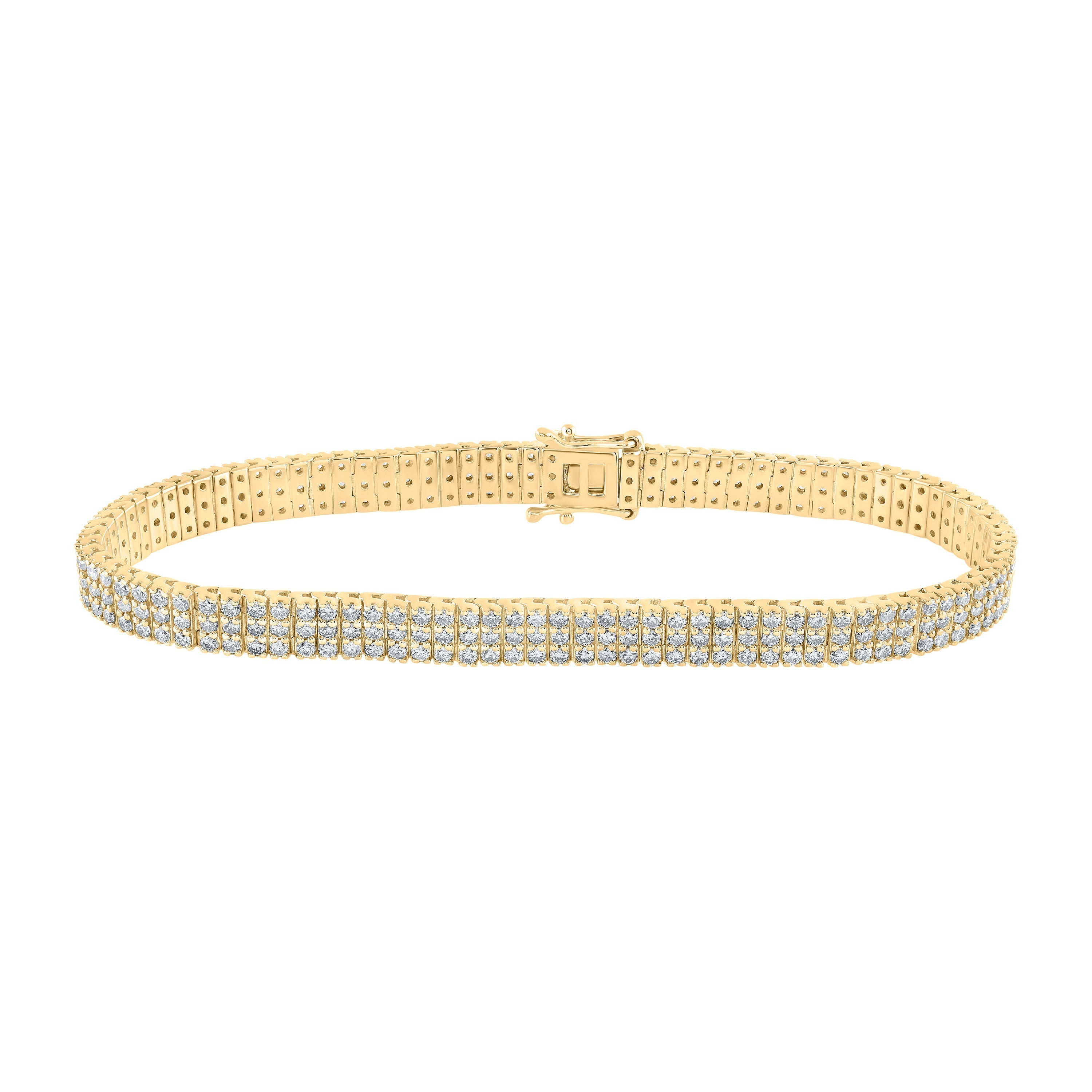 14kt Yellow Gold Womens Round Diamond Triple Row Tennis Bracelet 4 Cttw