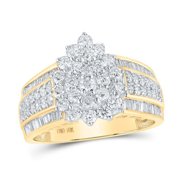 10kt Yellow Gold Womens Round Diamond Tear Cluster Ring 1-1/2 Cttw