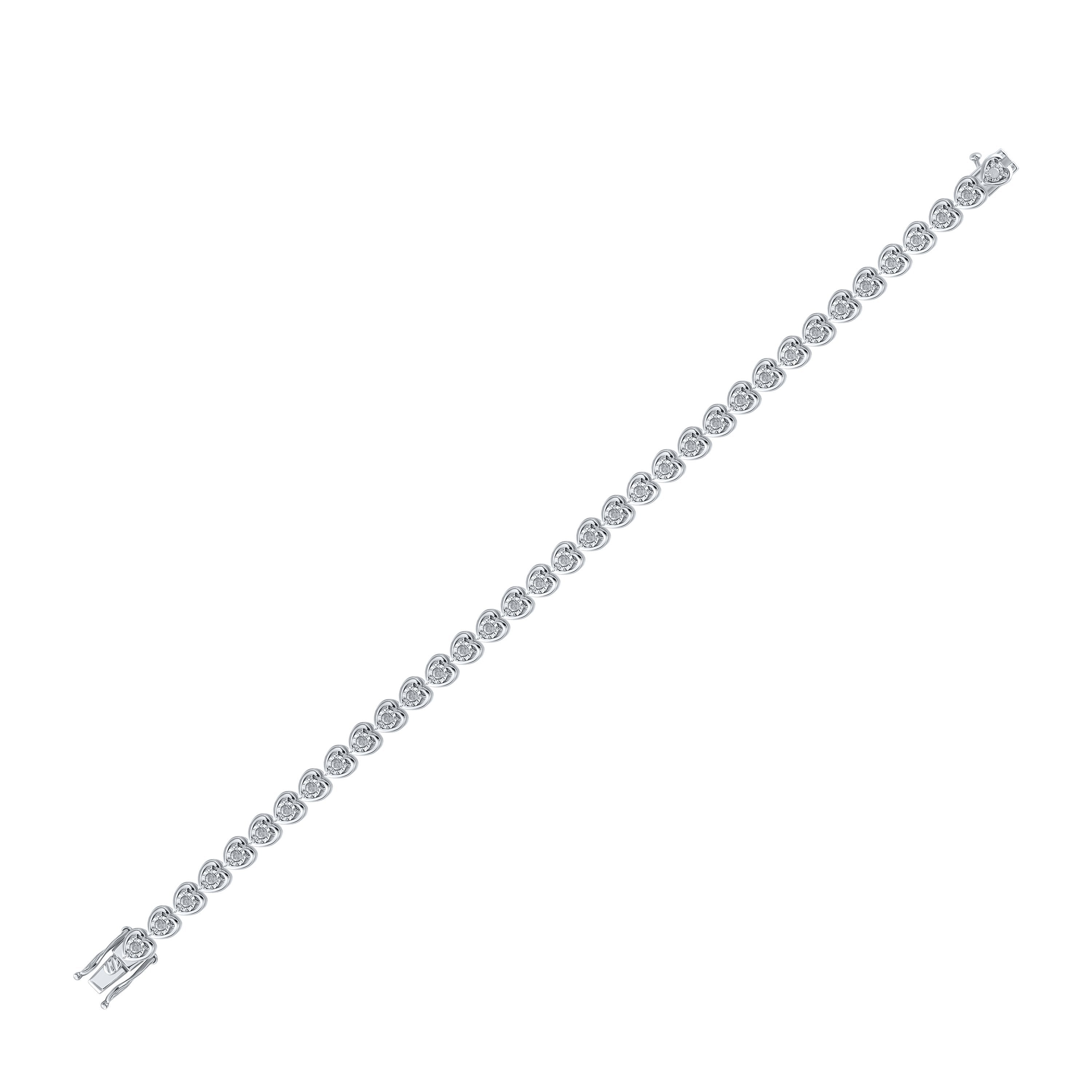 Sterling Silver Womens Round Diamond Heart Tennis Bracelet 1 Cttw