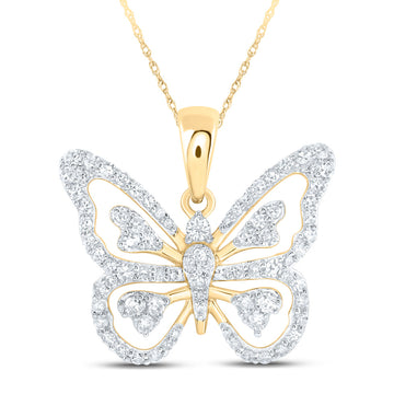 10kt Yellow Gold Womens Round Diamond Butterfly Pendant 3/8 Cttw