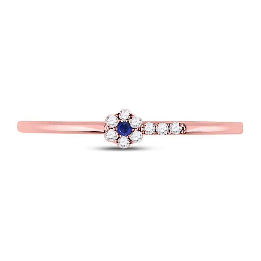 10kt Rose Gold Womens Round Blue Sapphire Diamond Stackable Band Ring 1/12 Cttw