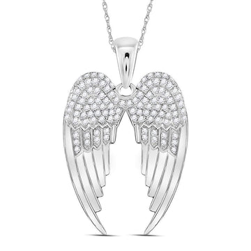 Sterling Silver Womens Round Diamond Angel Wings Pendant 3/8 Cttw