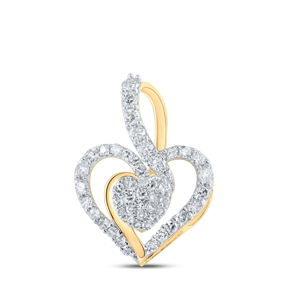 10kt Yellow Gold Womens Round Diamond Heart Pendant 3/8 Cttw