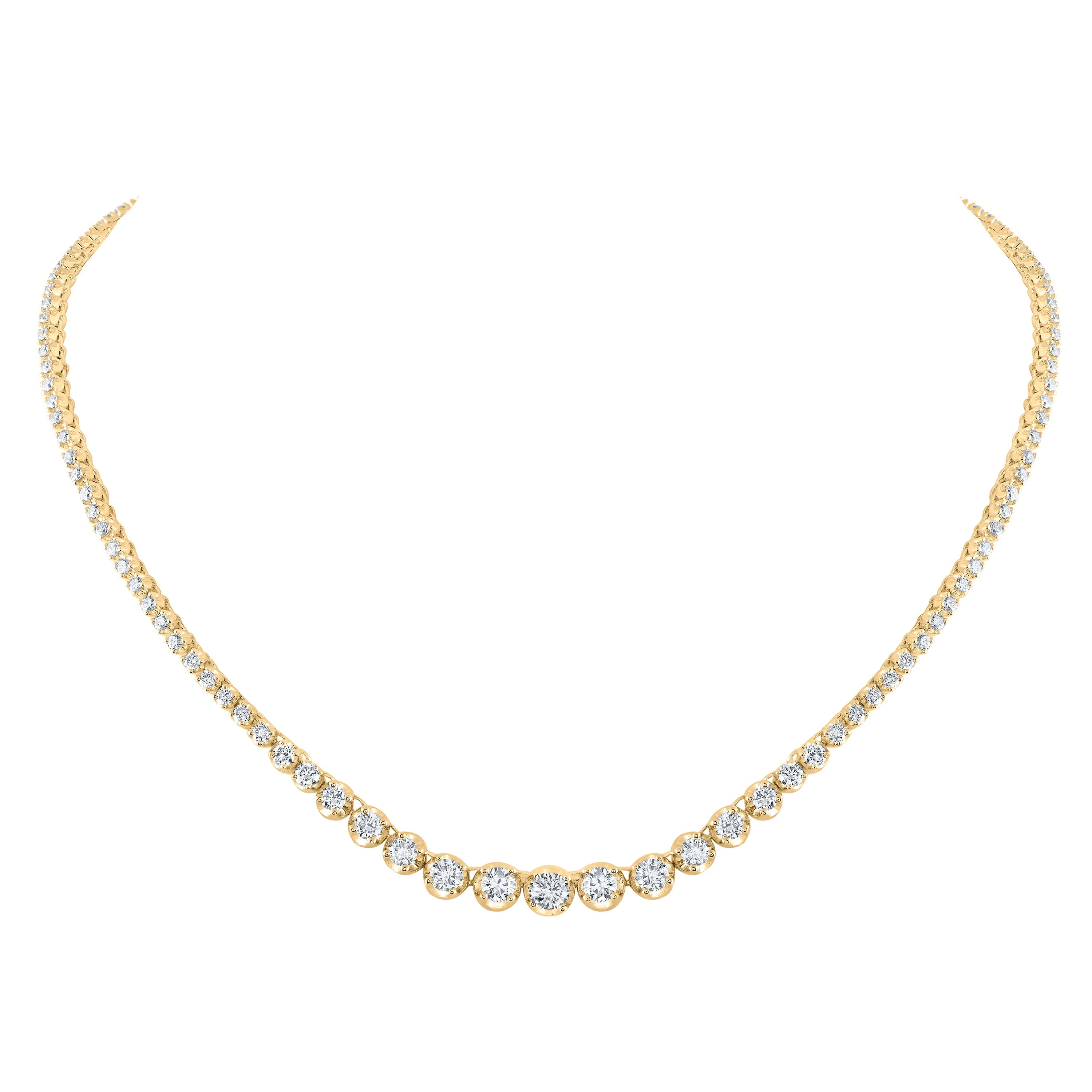 14kt Yellow Gold Womens Round Diamond Graduated Tennis Necklace 5-3/4 Cttw